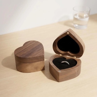 heart shape walnut wood ring box