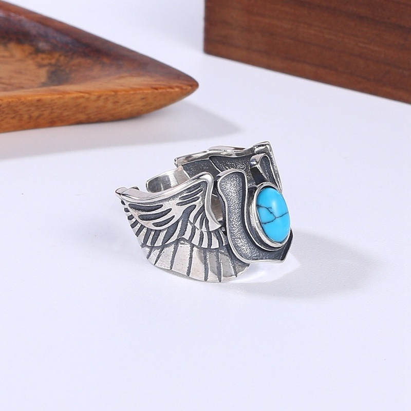 925 silver Wing Pine Stone Retro sterling silver rings