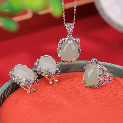 retro sterling silver rings and earring set for women