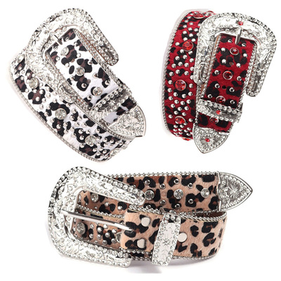 Punk leopard print rhinestone belt