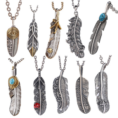 925 Retro sterling silver pendants with feather shapes