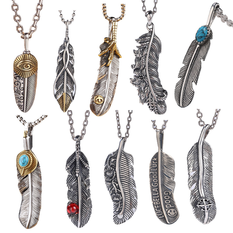 925 Retro sterling silver pendants with feather shapes